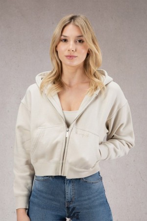 Ropa De Abrigo YoungLA Essential Zip-up Hoodie Mujer Beige | 32FPZGJOT