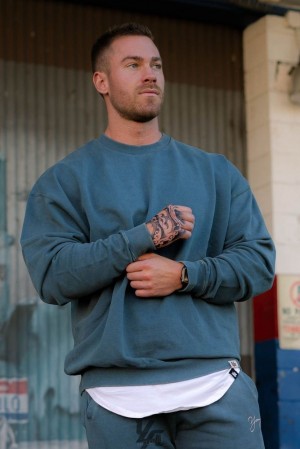 Ropa De Abrigo YoungLA Gin N Juice Oversized Crewnecks Hombre Turquesa Azules | 57VUQHNZM