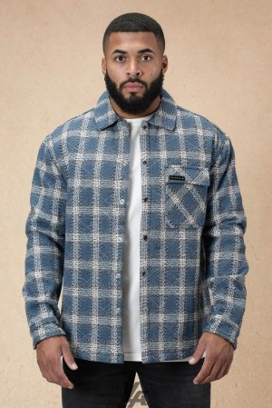 Ropa De Abrigo YoungLA High Profile Flannel Jacket Hombre Azules | 19WAFRXKT