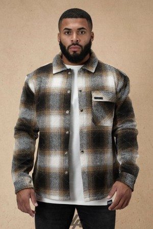 Ropa De Abrigo YoungLA High Profile Flannel Jacket Hombre Naranjas | 61LVMARPE