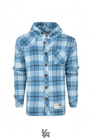 Ropa De Abrigo YoungLA Hooded Flannels Hombre Azules | 27QAJRIGO
