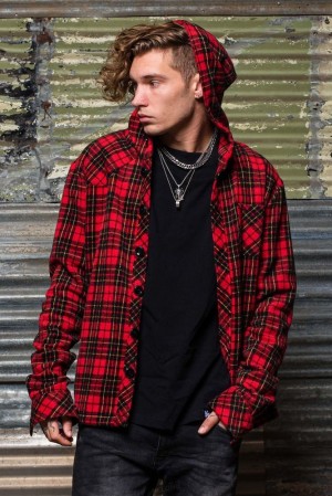 Ropa De Abrigo YoungLA Hooded Flannels Hombre Rojas | 21DAUIFYS