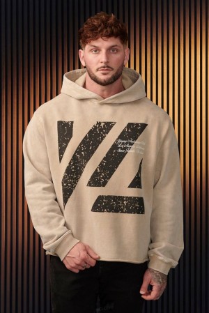 Ropa De Abrigo YoungLA Icon Washed Hoodies Hombre Beige Azules | 26NIJQBLU