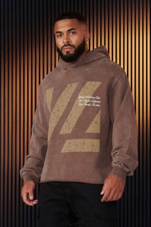Ropa De Abrigo YoungLA Icon Washed Hoodies Hombre Marrones Azules | 24ZXEYAMR