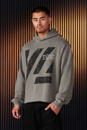 Ropa De Abrigo YoungLA Icon Washed Hoodies Hombre Gris Azules | 02FSMDUBV