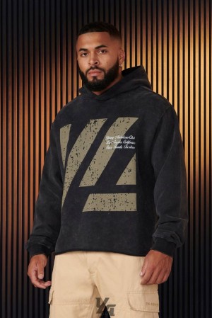 Ropa De Abrigo YoungLA Icon Washed Hoodies Hombre Negras Azules | 76BWZTDNO