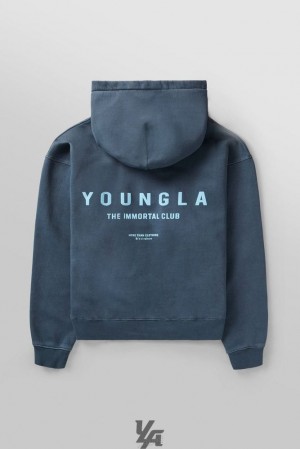 Ropa De Abrigo YoungLA Immortal Club Hoodies Hombre Azules | 91RDCUQWV