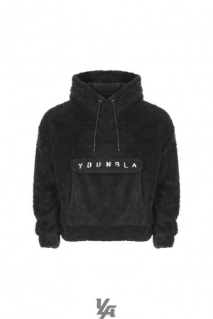 Ropa De Abrigo YoungLA Kangaroo Teddy Fleece Hoodies Hombre Negras | 38GVIENUD