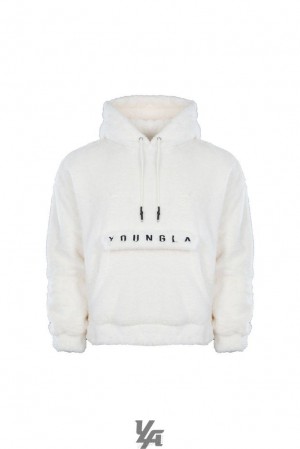 Ropa De Abrigo YoungLA Kangaroo Teddy Fleece Hoodies Hombre Blancas | 23BFHMCQE