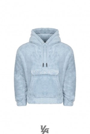 Ropa De Abrigo YoungLA Kangaroo Teddy Fleece Hoodies Hombre Azules | 70SFMOYBP