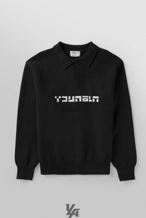 Ropa De Abrigo YoungLA Knitted Polo Longsleeves Hombre Negras | 35AZCEHDY