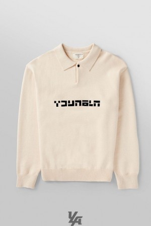 Ropa De Abrigo YoungLA Knitted Polo Longsleeves Hombre Beige | 75FHEIBNT
