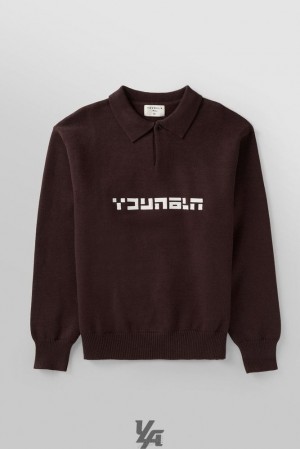 Ropa De Abrigo YoungLA Knitted Polo Longsleeves Hombre Marrones | 64VACTJQY