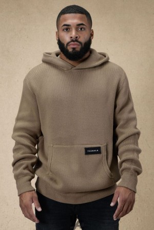 Ropa De Abrigo YoungLA Mojave Knitted Hoodies Hombre Beige | 17HCSDWQB