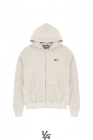 Ropa De Abrigo YoungLA Monarch Zip-up Hoodie Hombre Beige Azules | 38JGPEMFW