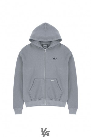Ropa De Abrigo YoungLA Monarch Zip-up Hoodie Hombre Gris Azules | 61AWYCKEB