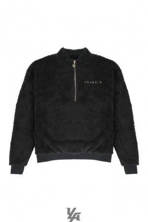 Ropa De Abrigo YoungLA Quarter Zip Teddy Fleece Hombre Negras | 92GMXZQCD