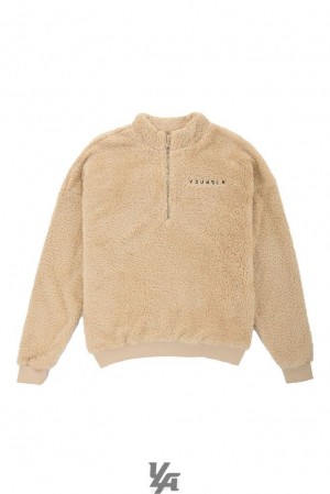 Ropa De Abrigo YoungLA Quarter Zip Teddy Fleece Hombre Marrones | 98FIULZDH