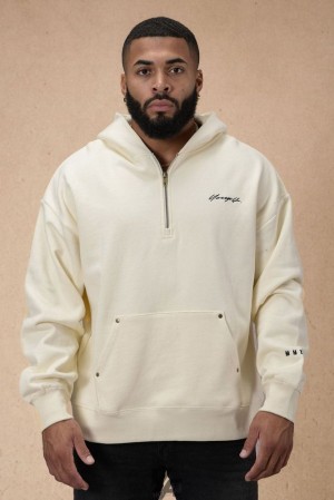 Ropa De Abrigo YoungLA Rivet Quarter Zip Hoodie Hombre Blancas | 12UQVHAFZ