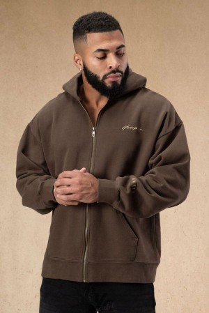 Ropa De Abrigo YoungLA Rivet Zipup Hoodies Hombre Marrones Azules | 52LUYENIT