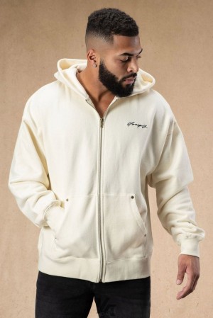 Ropa De Abrigo YoungLA Rivet Zipup Hoodies Hombre Blancas | 27BMEOVNQ