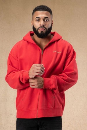 Ropa De Abrigo YoungLA Rivet Zipup Hoodies Hombre Rojas Azules | 68HALJXEK