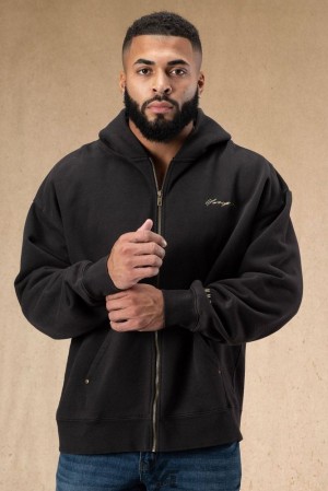 Ropa De Abrigo YoungLA Rivet Zipup Hoodies Hombre Negras Azules | 59SJMNUGL