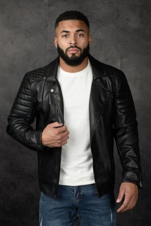 Ropa De Abrigo YoungLA Roadster Leather Jackets Hombre Negras | 81RUNASOE