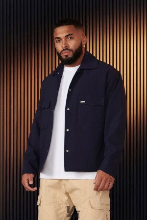 Ropa De Abrigo YoungLA Runway Jackets Hombre Azul Marino | 71OJCLAGR