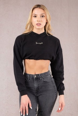 Ropa De Abrigo YoungLA Scrunch Cropped Sweatshirt Mujer Negras Azules | 25CSDNAXV