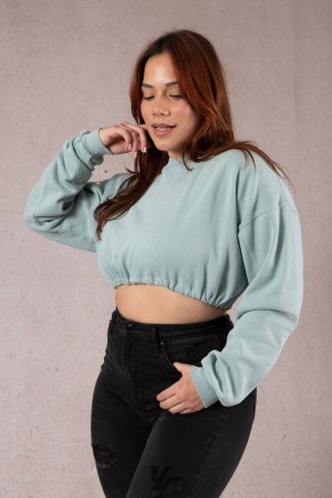 Ropa De Abrigo YoungLA Scrunch Cropped Sweatshirt Mujer Verde Menta Azules | 01AQBWHUR