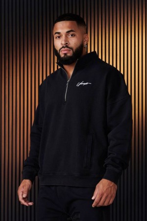 Ropa De Abrigo YoungLA Sunday Quarter Zips Hombre Negras | 35OJZEXHR