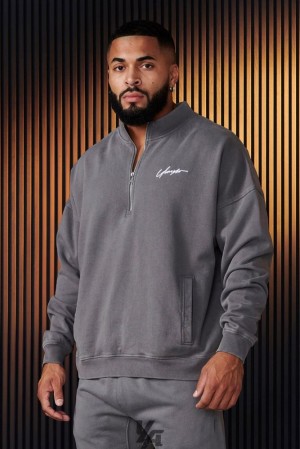 Ropa De Abrigo YoungLA Sunday Quarter Zips Hombre Gris Azules | 91LGXCZEQ