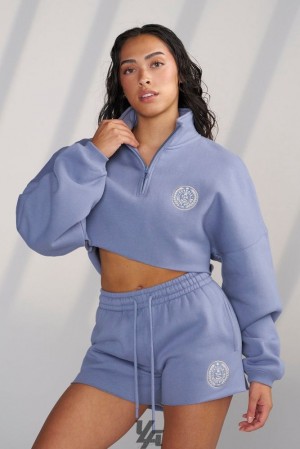 Ropa De Abrigo YoungLA Teddy Crop Quarter Zip Mujer Azules | 23NRTHYSO