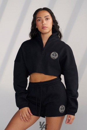 Ropa De Abrigo YoungLA Teddy Crop Quarter Zip Mujer Negras | 21BNRQFDA