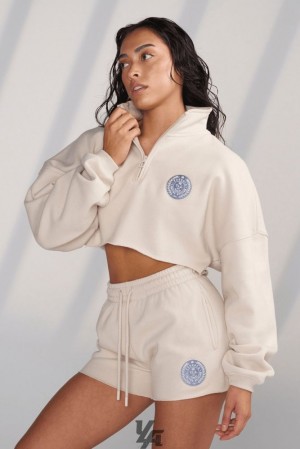 Ropa De Abrigo YoungLA Teddy Crop Quarter Zip Mujer Beige | 03DMJEVPS