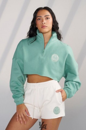 Ropa De Abrigo YoungLA Teddy Crop Quarter Zip Mujer Verde | 57ZUYHTKP