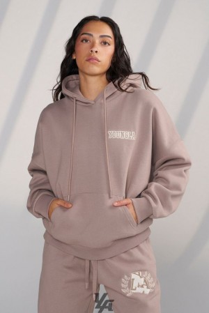 Ropa De Abrigo YoungLA Teddy Hoodie Mujer Gris Marrones | 81RGILYOJ