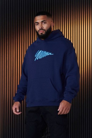Ropa De Abrigo YoungLA Wavy Hoodies Hombre Azul Marino | 09FVYNBOI