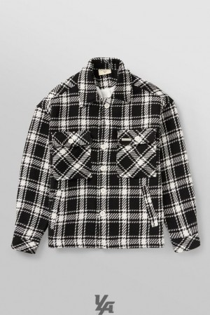 Ropa De Abrigo YoungLA Woven Flannel Jackets Hombre Negras Blancas | 41IZGNAYK