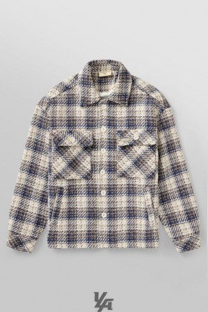 Ropa De Abrigo YoungLA Woven Flannel Jackets Hombre Blancas Azules | 32PXVRALI