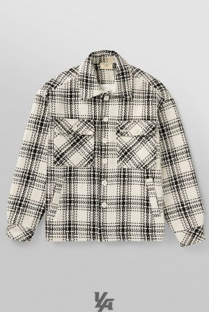 Ropa De Abrigo YoungLA Woven Flannel Jackets Hombre Blancas Negras | 08WCXNFPD