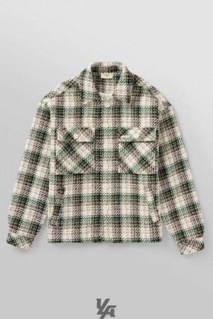Ropa De Abrigo YoungLA Woven Flannel Jackets Hombre Blancas Verde | 97UIXNGOS