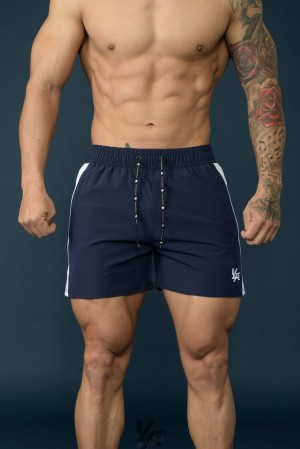 Short YoungLA Bodybuilding Shorts Hombre Azul Marino Blancas | 98ZVFBWAD