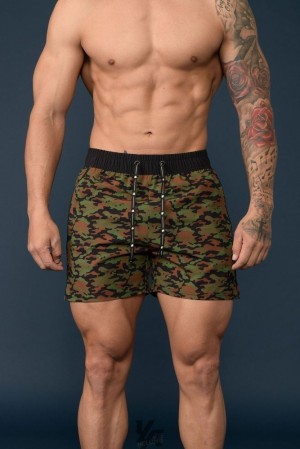 Short YoungLA Bodybuilding Shorts Hombre Camuflaje Verde | 52QYWXJIP