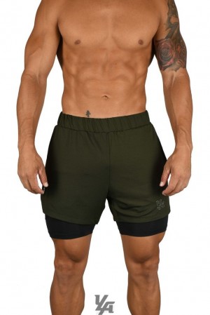 Short YoungLA Compression Shorts 2.0 Hombre Verde Oliva Negras | 93MXJDVTP