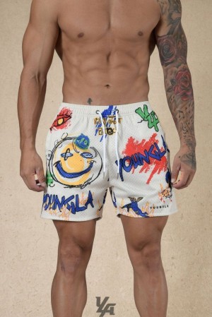 Short YoungLA Graffiti Shorts Hombre Blancas | 57RVKPECJ