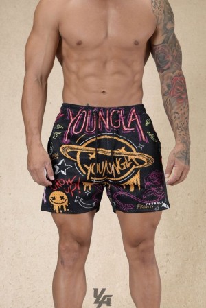 Short YoungLA Graffiti Shorts Hombre Negras | 37YAVUBNI