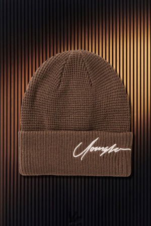 Sombreros YoungLA Signature Beanies Hombre Marrones | 20QTPWDXS