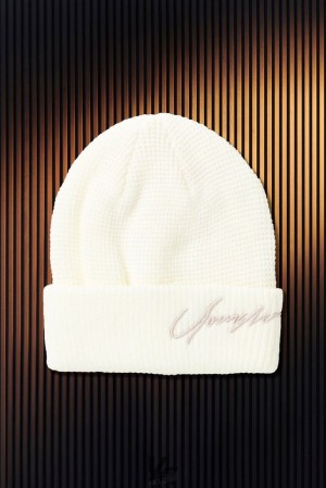 Sombreros YoungLA Signature Beanies Hombre Blancas | 69VOCMZWF